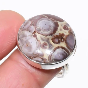 Natural Leopard Skin Jasper Ethnic Gemstone 925 Sterling Silver Ring Size 7.5 Y6 - Picture 1 of 6