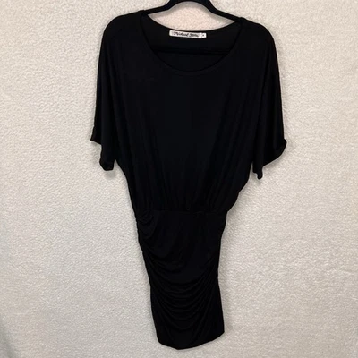 Vestido camiseta Michael Stars lateral franzido feminino S preto manga curta novo sem etiquetas - Imagem 1 de 4