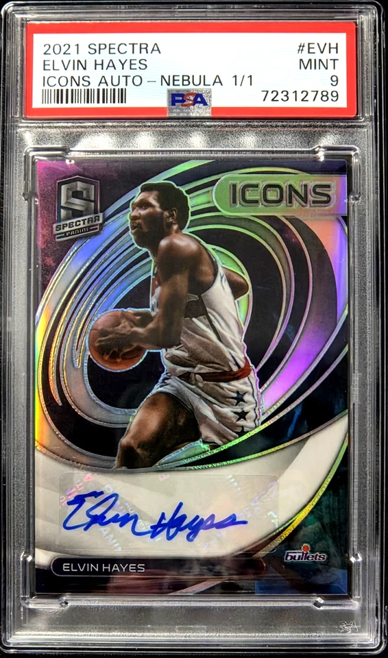2021-22 PANINI SPECTRA 1/1 ELVIN HAYES 1 OF 1 Icons AUTO NEBULA PSA 9 HOF Bullet - Image 1 of 4
