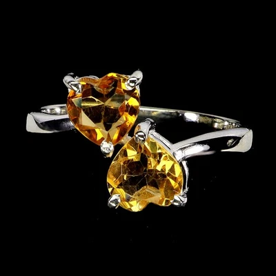 925 Sterling Silver Ring Heart Citrine 7mm Natural Gemstone Jewelry Size 8 - Image 1 of 4