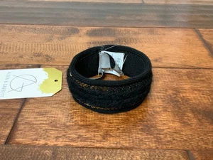 Bracciale braccialetto YSL Yves Saint Laurent paillettes lana maglia cavo nero - Foto 1 di 4