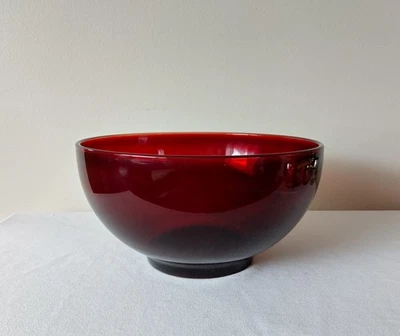 Anchor Hocking Royal Ruby 10” Smooth Glass Bowl Vintage 1930s Pressed Glass - Image 1 of 3