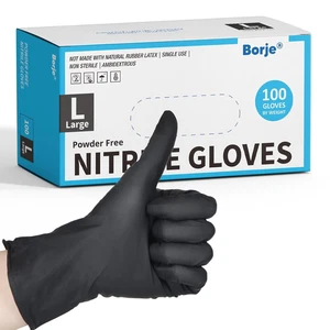 Nitrile Gloves Large, 100 Count Disposable Gloves, Black, Latex-Free Powder-Free - Picture 1 of 7