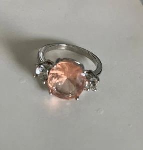 Awesome Vintage Peach/CZs  Silvertone Sz 6.5 - Picture 1 of 8