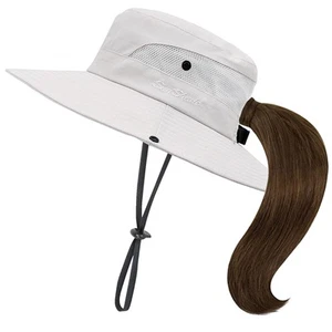 Classic Ponytail Sun Hat for Women,Mesh Bun Ponytail-Hole Bucket Hat UV Prote... - Picture 1 of 6