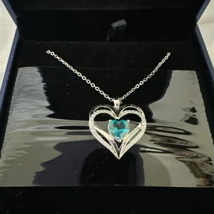 925 Silver Heart Pendant Necklace I Love You Always And Forever Turquoise - Picture 1 of 12