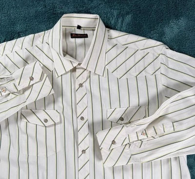 Camisa Ben Sherman Estilo Occidental Perla A Presión Blanca con Rayas Abotonada Para Hombres XXL Foto 1 de 4