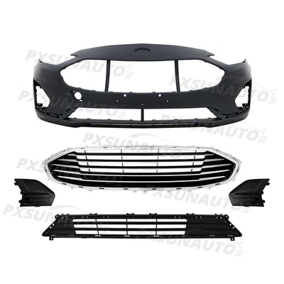 Front Bumper Cover Complete W/Gille For 2019 2020 Ford Fusion Fog Lamp Covers - Image 1 of 4
