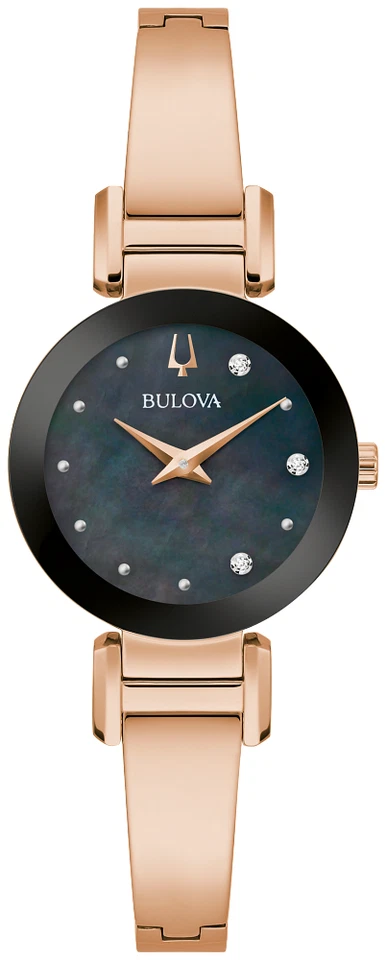 Bulova Women's Modern Quartz Gemmed Rose Gold Stainless Steel Watch 26 MM 97P163