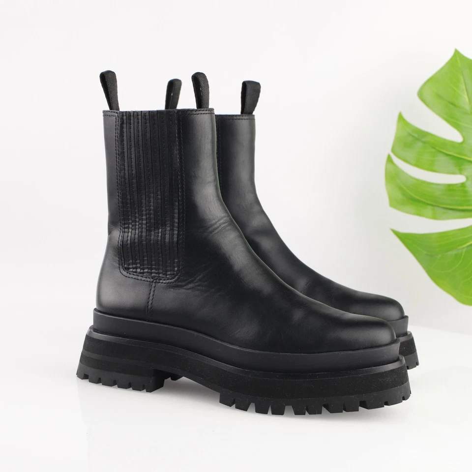 Bota Toni Loeffler Randall Mujer Talla 6 Cuero Negro Plataforma Chelsea Tag Suela Foto 1 de 4
