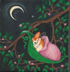 4x4 IMPRESIÓN DE PINTURA PEMBROKE GALÉS CORGI RYTA HADA FLORES PRIMAVERA Arte Popular 🙂 - Imagen 1 de 1