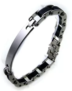 Braccialetto da Uomo Incl. Incisione Acciaio Inox Con Caucciù 22 CM Id Nastro - Foto 1 di 6