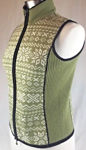 Wollweste mit Reißverschluss Damen Größe Small bis Medium Tiroler Muster grün weiß Vintage - Bild 1 von 1