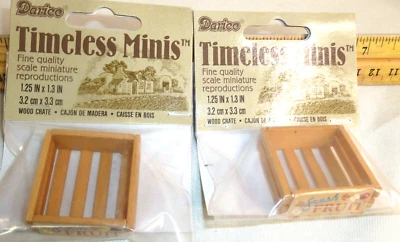 2-Timeless Mini by Darice Wood Crate Fresh Fruit written on front 1.25" x 1.3" - Image 1 of 4
