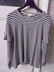 H&M Langarm SHIRT Gr. L - schwarz weiß gestreift mit Volants - Baumwollmischung - Bild 1 von 11