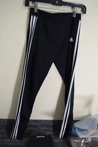 Adidas 3 Stripe Black Athletic Replen Tights GIRLS L 14 28x27.5 - Picture 1 of 10
