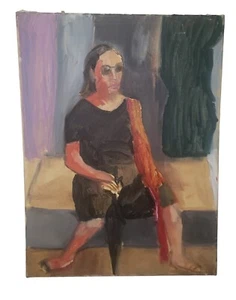 Vintage Oil On Canvas Painting Woman With Umbrella By Patricia Morone - Picture 1 of 5