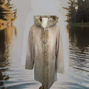Ladies Leather Duffle Coat Thick Warm Hooded 20 Pit2pit 24in Gorgeous Toggles - Picture 1 of 11