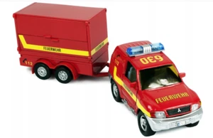 Mitsubishi Fire Brigade Feuerwehr Diecast Car Toy Red Pull Back Open Door 1:32 - Picture 1 of 10
