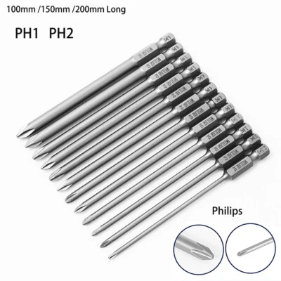 Magnetic PH1 PH2 Screwdriver Power Drill Bit or Set Long Pozi Philips 1/4" Hex - Image 1 of 4