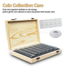 100 PCS Coin Capsule Case Foam Gasket Holder Wooden Portable Storage Box Case