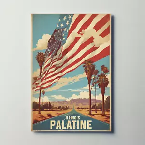 Palatine Illinois Desert Flag Vintage Travel Poster - Picture 1 of 26