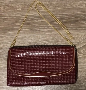 Vtg GLOMESH Burgandy Red Metal mesh Goth Glam Evening Purse Bag Velvet Lining - Picture 1 of 9
