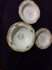 Set of 3 Grindley England Gold Green Dish, Floral, Antique - LOOK RARE - Picture 1 of 10