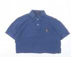 Ralph Lauren Womens Blue Cotton Cropped Polo Size S Collared