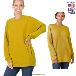 ZENANA Fleece Sweatshirt Soft Stretch Rayon Blend Athleisure Relaxed Casual - Picture 1 of 8