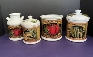 Mann Wayne County Tomatoes Waverly Stringless Beans Thurbers’ Peas Canister Set - Picture 1 of 17