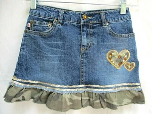 BONGO..CHICAS..DENIM..FALDA.. con VOLANTES DE CAMUFLAJE Y LENTEJUELAS DORADAS..talla 8 - Imagen 1 de 3