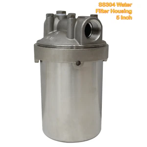 Carcasa de filtro de agua de acero inoxidable 304 para cartuchos de 5" de largo 3/4 NPT con soporte - Imagen 1 de 16