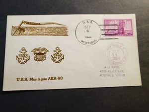USS MONTAGUE AKA-98 Naval Cover 1954 thermo Cachet - Picture 1 of 2