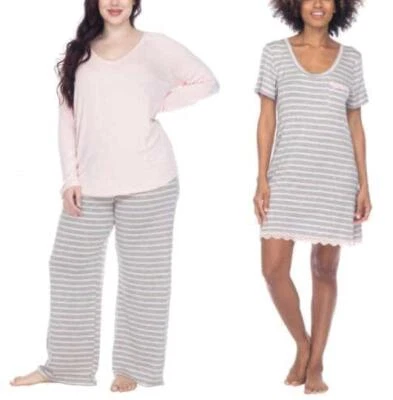 NUEVO CON ETIQUETAS HONEYDEW 1472305 ROSA Y GRIS RAYA MUJER CONJUNTO DE PIJAMA 3 PIEZAS TALLA XS #C12 Foto 1 de 4