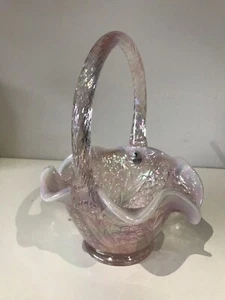 Vintage Art Glass Fenton Opalescent Carnival Lustre Basket Vase - Picture 1 of 12