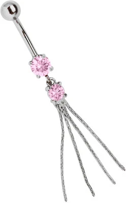 Piercing Ombelico Gioiello Banana con Due Zirconi E 4 Piatto Catena IN Magli - Immagine 1 di 2