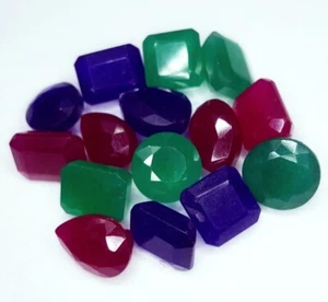 140.92 Ct Loose Gemstone Natural Red Ruby Emerald & Blue Sapphire 15 Pcs Lot Gem - Picture 1 of 8