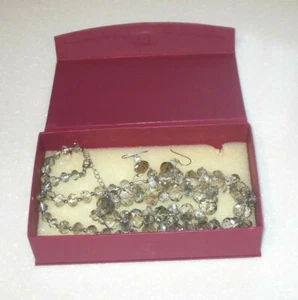 PAST TIMES BEAUTIFUL CRYSTAL NECKLACE BRACELET & DROP EARRINGS SET SMOKEY QUARTZ - Picture 1 of 8