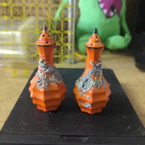 Paar Vintage Orange Glanzware Drache Salz und Pfefferstreuer Made in Japan 70er - Bild 1 von 5
