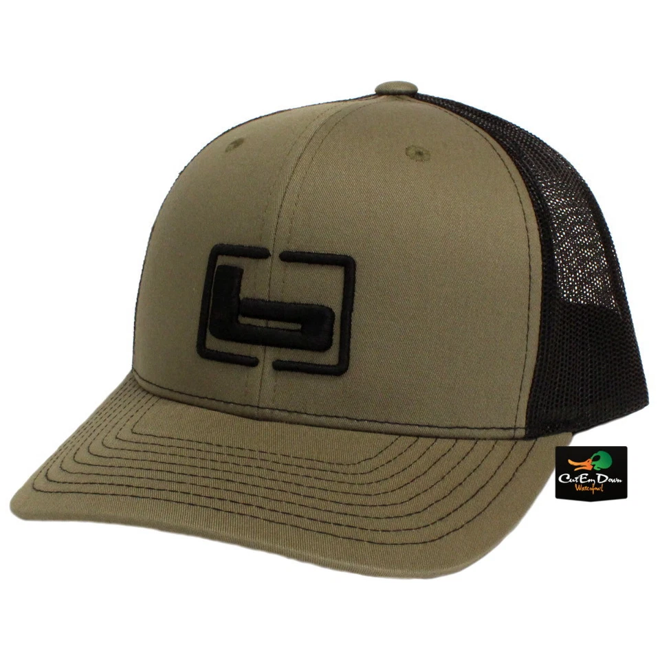 NEW BANDED TRUCKER CAP MESH BACK HAT LODEN AND BLACK W/ "b" LOGO - Image 1 of 1