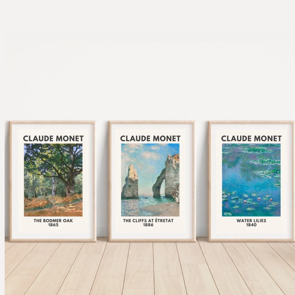 Juego de 3 carteles estampados de arte de pared de Claude Monet dormitorio A4 Foto 1 de 4