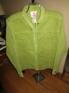 Women's Quacker Factory Green Thin Corduroy Rhinestone Zip Jacket M Excellent - Picture 1 of 4