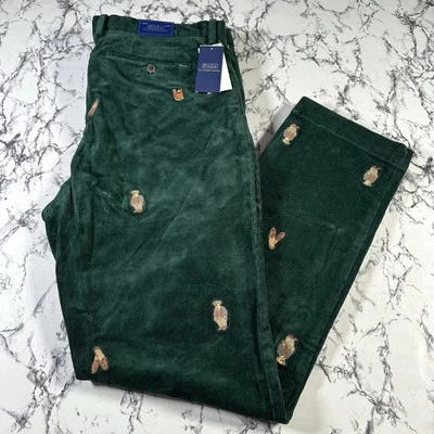 POLO RALPH LAUREN Hombres Verde Esmeralda Polo Oso Pana Pantalones TALLA W36L32 NUEVO Foto 1 de 4