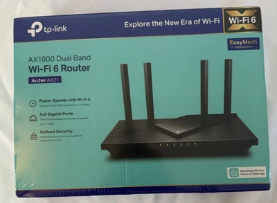 TP-Link Archer AX21 Black Full Gigabit Ports Dual Band AX1800 Wi-Fi 6 Router - Image 1 of 4