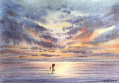 Pintura Original Paisaje Obras de Arte Moderno CIELO NUBLADO MAR Paisaje Marino Artes Regalo A4 Foto 1 de 4