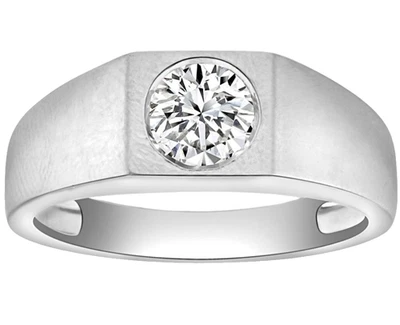 14k White Gold 1.00 Ct Round Lab Grown Diamond Solitaire Men's Wedding Ring - Image 1 of 4