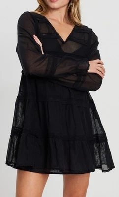 Vestido Free People Negro Encaje en Niveles Berlín Grande Caprichoso Festival Gótico Oscuro Mini Foto 1 de 4