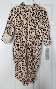 Animal Leopard Print 0-3 Month New Fleece Footed Hooded Baby Gear One Piece - Picture 1 of 8