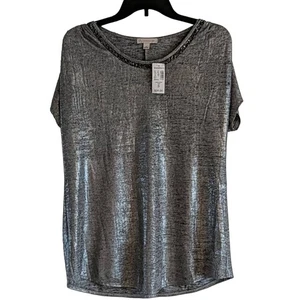 Top manga Dolman plateado Dressbarn nuevo con etiquetas, S - Imagen 1 de 6